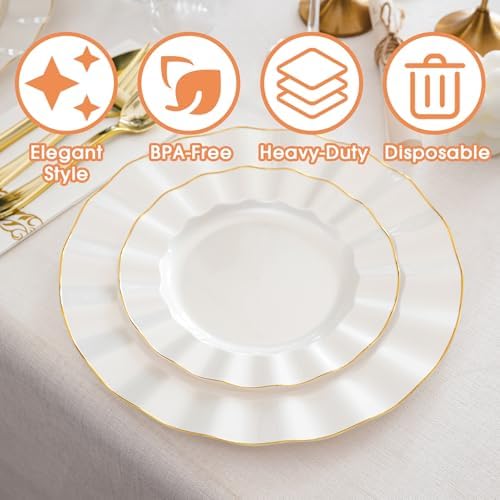 175PCS White Plastic Dinnerware Set, Wavy Plates for 25 Guests - Image 2