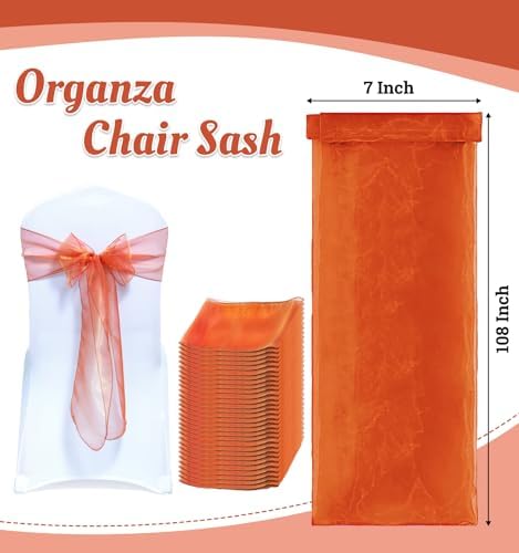 MDS Pack of 250 PCS Organza Chair Sashes Wider Dining Chair Bows Ribbon Tie Back for Wedding Party Birthday Bridal Shower Reception Event Banquet Home Chair Cover Decoration - Brunt Orange - Image 3