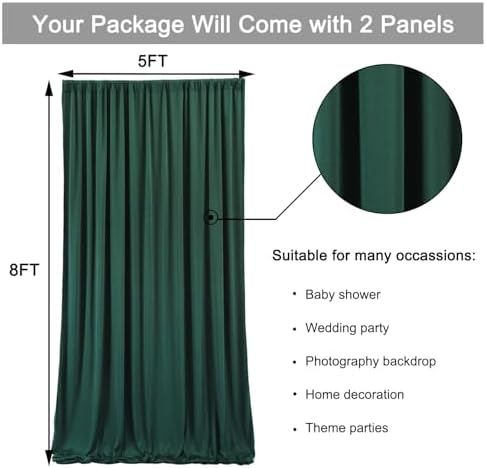 10 ft x 8 ft Wrinkle Free Hunter Green Backdrop Curtain for Parties, Fabric Dark Green Photo Backdrop Drapes 2 Panels 5x10ft for Baby Shower Wedding Birthday Party Photography Curtains - Image 5