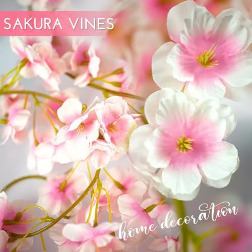 YRIOWMI 10PCS 59FT Artificial Silk Cherry Blossom Garland, Hanging Sakura Flower Vines for Wedding Party Home Arch Office Sakura Decor (Light Pink) - Image 6
