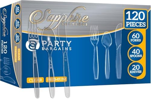 Party Bargains Disposable Cutlery Set [Sapphire] - [120 Count] Clear Heavy Duty & Solid Disposable Silverware Utensils Set, Perfect for Weddings, Buffets, Luncheons by PARTYBARGAINS