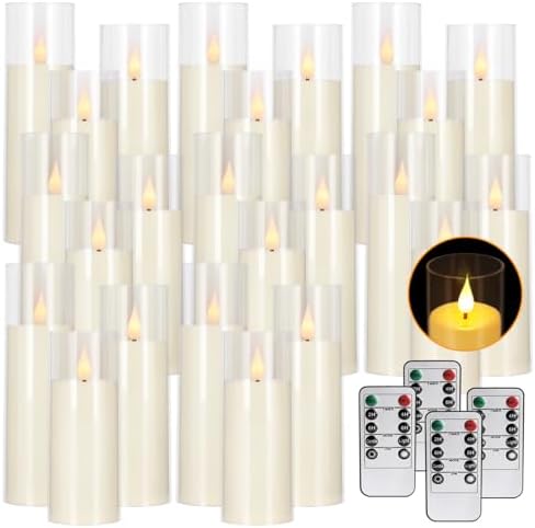 24-Pack LED Flameless Candles(14/16/18cm) with 4 Timers Remote - 3D Flickering Flame, Clear, Perfect Decor for Home & Events. - Image 3