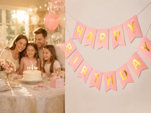 Letjolt Pink Happy Birthday Banner Girls Party Signs 13 Pcs - Image 4