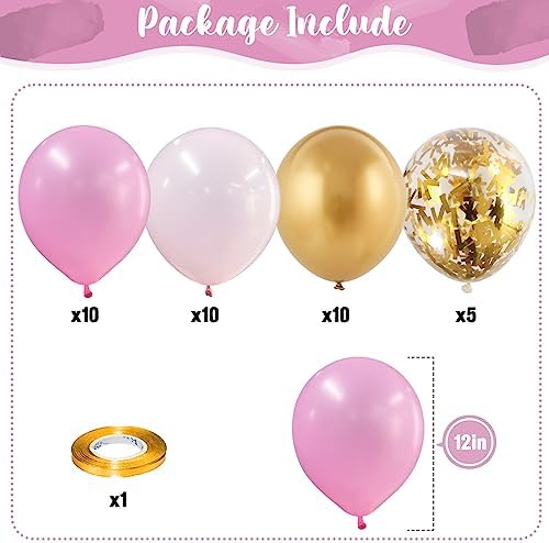 Pink Gold Balloons Set, 12 Inch Matte Pink Pastel Baby Pink Metallic Gold Confetti Latex Balloons for Girls Women, Pink Gold Party Balloons for Birthday Baby Bridal Shower Wedding Party Decorations - Image 2