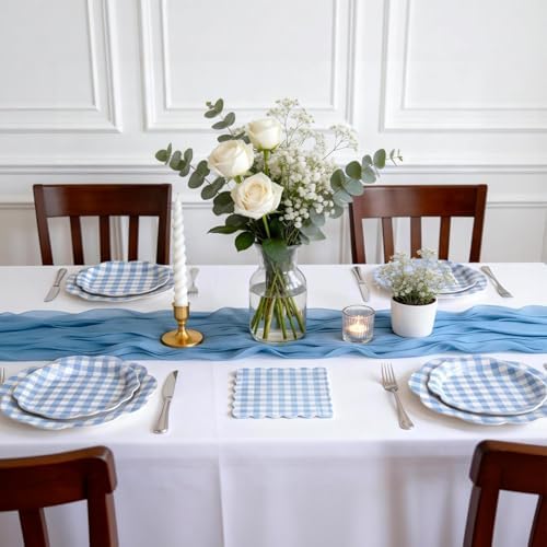 150Pcs Blue Gingham Paper Plates and Napkins Party Supplies for 50 Guests - Image 4