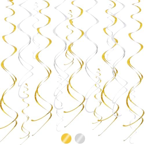 BEISHIDA 20Pcs Gold Silver Hanging Swirls Wedding Graduation Ceiling Decor by Beishida