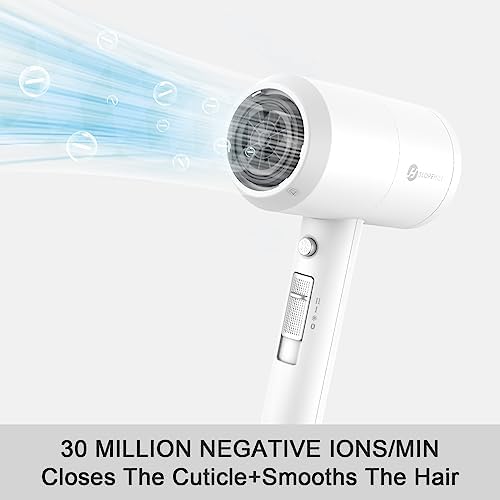 slopehill Professional Ionic Hair Dryer, Powerful 1800W Fast Drying Low Noise Blow Dryer with 2 Concentrator Nozzle 1 Diffuser Attachments for Home Salon Travel (White) - Image 3