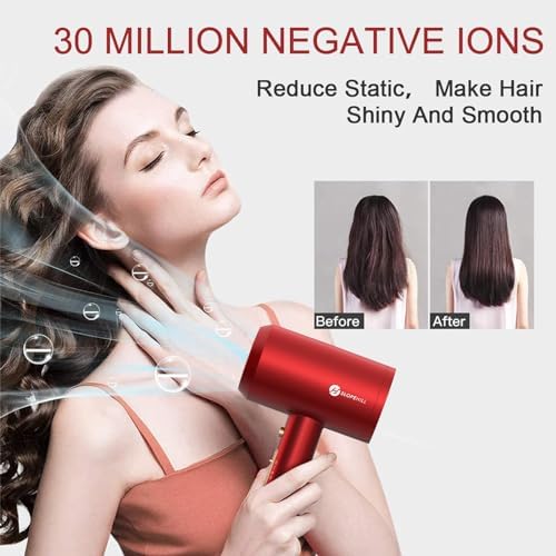 Slopehill Professional Ionic Hair Dryer, Powerful 1800W Fast Drying Low Noise Blow Dryer with 2 Concentrator Nozzle 1 Diffuser Attachments for Home Salon Travel (Agate Red) - Image 5