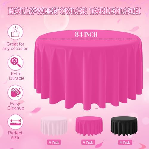 12 Pack Halloween Pink and Black Plastic Tablecloth for Round Tables, Pink Black Disposable Table Cover, Round Table Cloth for Girls Halloween Baby Shower Birthday Party Supplies Decorations - Image 2