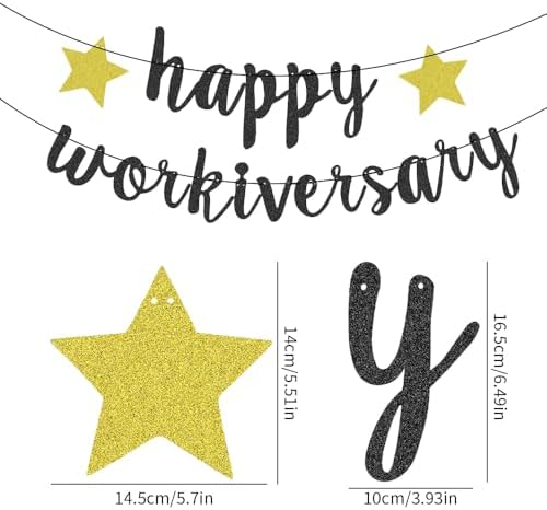 Happy Workiversary Banner Black Gold Glitter Work Anniversary Party Decorations Work for Employee Coworker Office Party Happy Work Anniversary Celebrations - Image 2