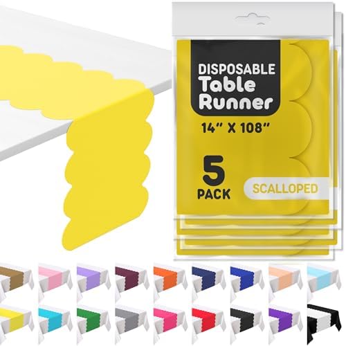 Yellow Scallop Table Runner, Disposable Plastic, 5 Pack, 14x108in by Swanoo