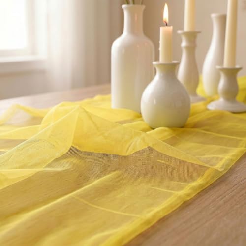 Artoid Mode 3Pcs Yellow Gauze Table Runner 28x120Inch, Seasonal Sheer Kitchen Dining Holiday Wedding Birthday Baby Shower Table Decor for Home Party - Image 7