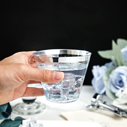 I00000 200PCS Silver Plastic Cups, 9 OZ Disposable Clear Plastic Cups - Image 6