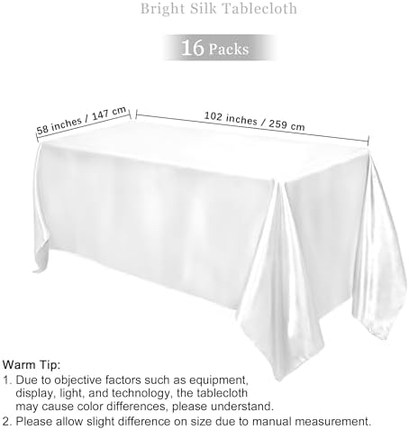TURSTIN 16 Pack White Satin Tablecloth 102 x 58 Inch Overlay Table Cover - Image 2