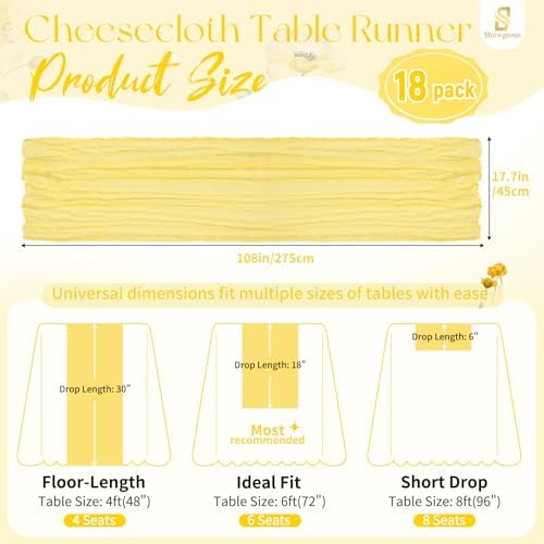 18 Pack Light Yellow Cheesecloth Table Runner 17x108 Inches Boho Home Decor - Image 2