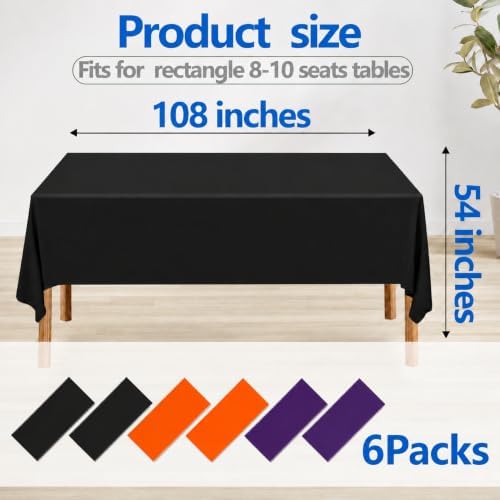 6 Pack Halloween Plastic Tablecloth Disposable, Orange Black Purple - Image 2