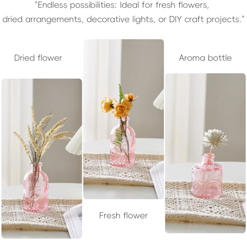 Glass Bud Vases Set of 16 - Pink Assorted Small Mini Glass Vases for Flowers, Crystal Vintage Vase Set, Bulk Centerpieces for Table Décor, Wedding, Home and Events (Pink, 16 Pcs) - Image 5