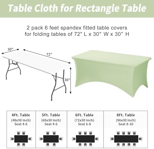 Fixwal 2 Pack 6FT Sage Green Birthday Tablecloth Spandex Table Cover - Image 3