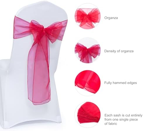 MDS Pack of 150 Organza Chair Sashes for Wedding & Event Décor – Red - Image 6