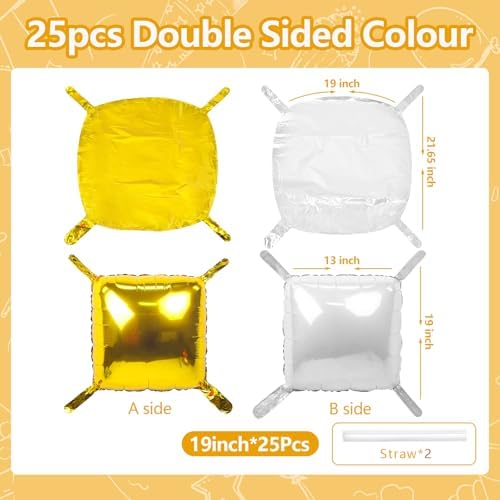 NISOCY 25PCS Gold and White Square Foil Balloons Wall Backdrop - Image 2