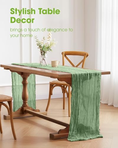 Pureegg 12 Pack Cheesecloth Table Runner 120 Inch Sage Green - Image 2