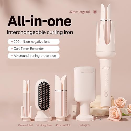 5 in 1 Interchangeable Curling Iron Set, 5 Styling Tools, 28mm，32mm，40mm Roll, Hair Straightener Brush，Volumizing Comb，and Curling Iron，3 Temp & Timer & Negative Ions - Image 2