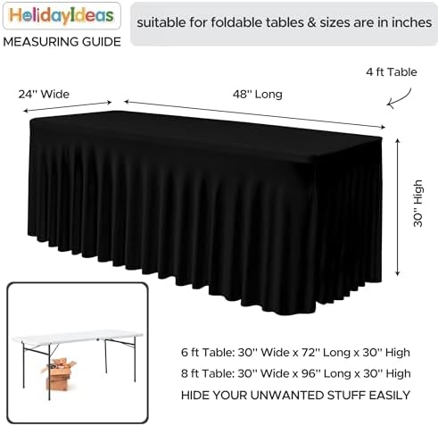 2 Pack Black Spandex Table Covers 4ft Rectangle Ruffle Skirts for Party - Image 5