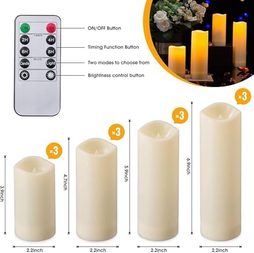 Flameless Candles with Remote Control Waterproof Outdoors & Indoors, Battery Candles with Remote Timer, Decorative Remote Led Candles. (D 2.2''X H 4'' 5'' 6'' 7'') -12-Pack. - Image 3