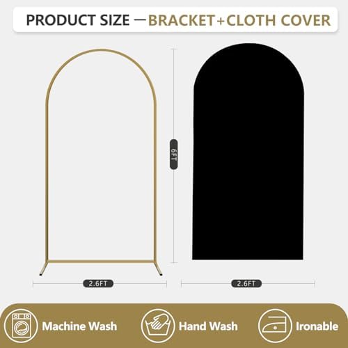Arch Backdrop Stand and Cover Set, Metal Balloon Arch Backdrop 6ft, Gold Arched Stand Frame for Wedding, Parties,Birthday, Backdrop Decorations (Black,6ft) - Image 2