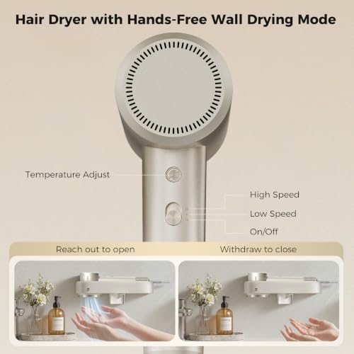 Hair Dryer with Wall Mount, 110,000 RPM Brushless Motor Plasma Ionic Blow Dryer, Fast-Drying Professional Low-Noise Portable for Travel, Secadora de Pelo para Mujer - Image 5