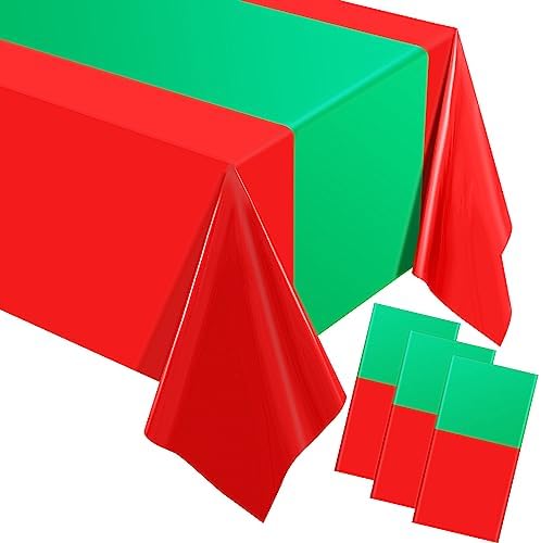 Oudain 6 Pcs Plastic Disposable Table Cloth 54" x 108", Green, Red by Oudain