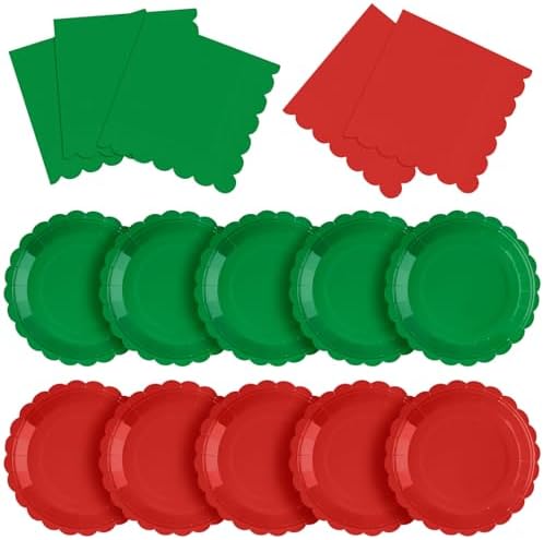 120Pcs Red and Green Plates and Napkins 7in Christmas Paper Plates by Tiangrid