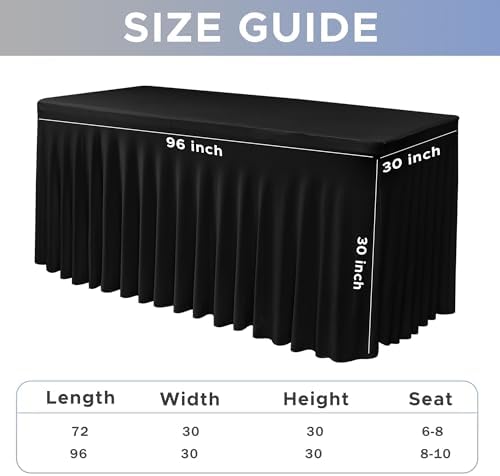 Black Spandex Table Skirt for 8 Foot Rectangle Tables 4 Pack 96x30 In - Image 4