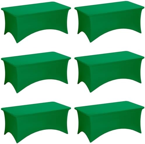 Fixwal 6 Pack 6FT Green Tablecloth Rectangle Spandex Fitted Table Cover by Fixwal