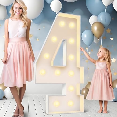 Ledido Easy-Assemble 4FT Warm White Marquee Light Up Number 4 for Birthday by Ledido
