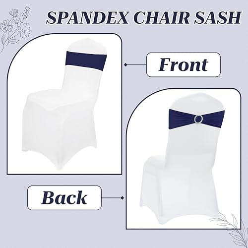 MDS Pack of 100 Spandex Chair Sashes for Wedding Party & Event – Navy Blue - Image 4