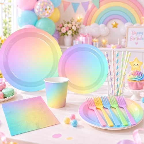 Pastel Birthday Decorations Rainbow Birthday Party Decorations Serve 20 - Image 3
