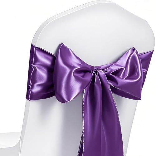 50 Pack Purple Satin Chair Ribbons, Satin Purple Chair Bows Sashes Ties for Wedding Party Birthday Decor by MAGTOWNE