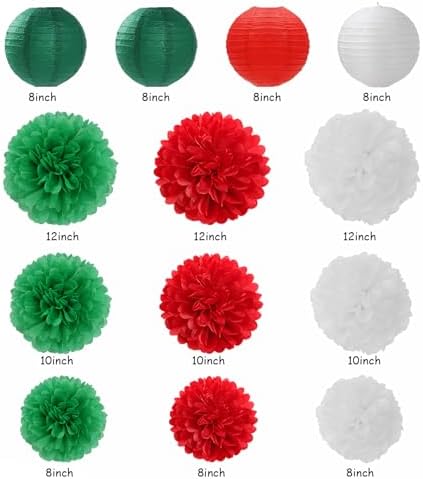 Red Green-White Christmas Party Decorations - 20pcs Mexican Italian Paper Lanterns Fans,Tissue Pom Poms,Honeycomb Balls,Bunting,Birthday Mexico Italy Baby Shower Wedding Decor Burgleda - Image 3