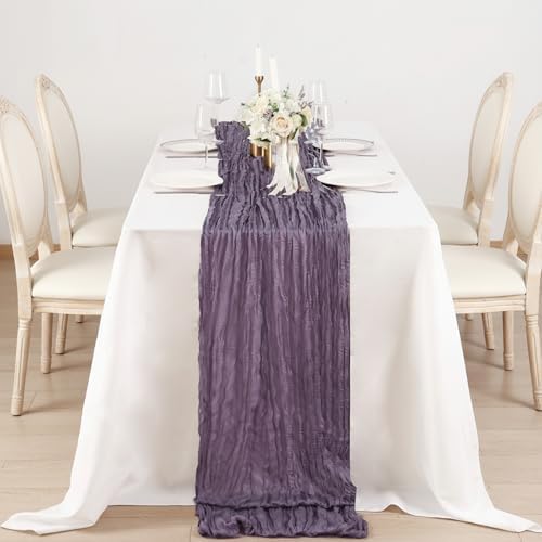 1 Pack Dusty Purple Cheesecloth Table Runner 120 Inch Boho Wedding Decor - Image 4