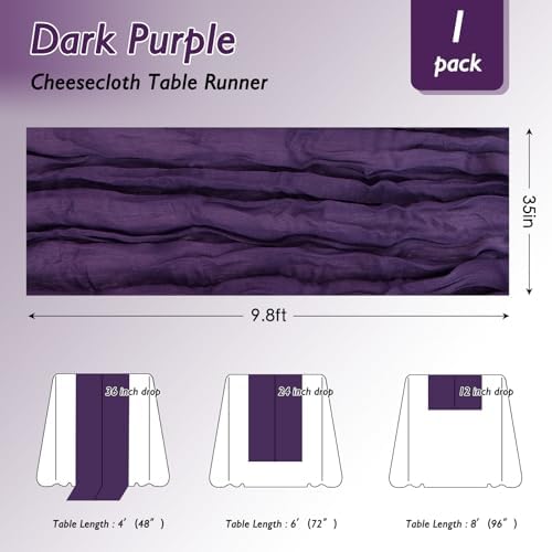 1 Pack Dark Purple Cheesecloth Table Runner 120 Inch Boho Wedding Decor - Image 2