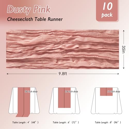 1 Pack Dusty Pink Cheesecloth Table Runner 120 Inch Boho Wedding Decor - Image 2