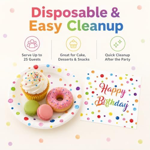50 Pcs Birthday Plates and Napkins Set, 7 Inch Colorful Party Supplies - Image 5