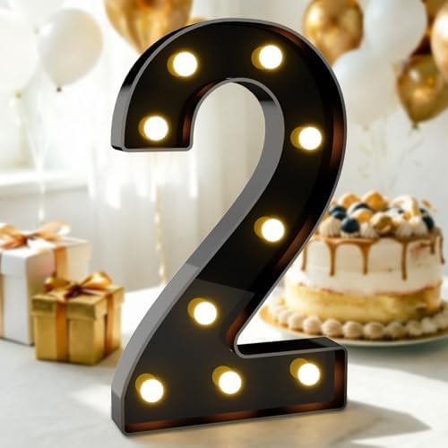 Pooqla 2nd Birthday Decorations for Boys, Large Black Light Up Numbers by Pooqla