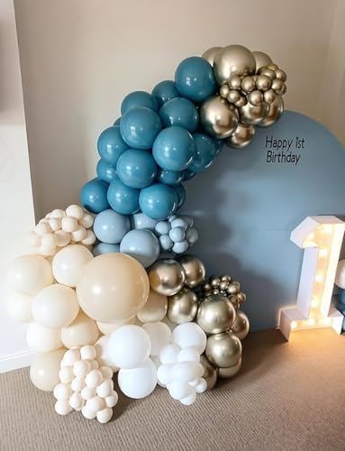 Dusty Blue Balloon Arch Garland Kit, 134PCS Ivory White, Slate Fog, Baby Blue and Gold Balloons for Baby Shower, Gender Reveal, Birthday Backdrop, Wedding, Bridal Shower Party Decor - Image 3