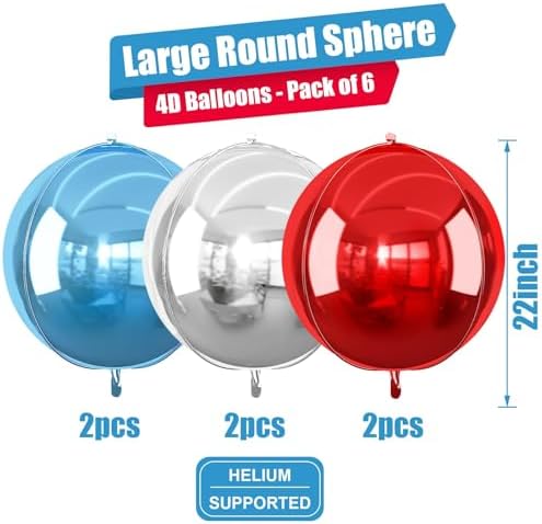 Red Blue Silver Round Foil Balloons Birthday Prom Decor 22 Inch 6 Pcs - Image 2