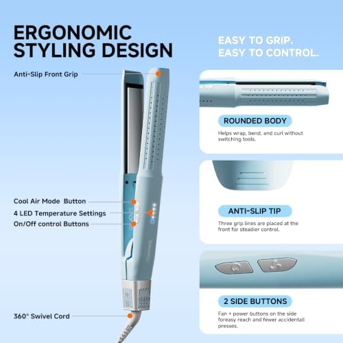 Tideway Hair Straightener,Dual Voltage 1" Ceramic Travel Flat Iron Cool Air - Image 6