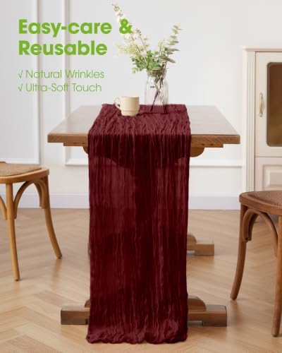 Pureegg 3 Pack Cheesecloth Table Runner 120 Inch Burgundy - Image 4