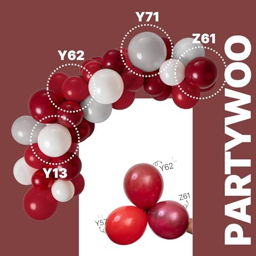 PartyWoo Burgundy White and Gray Balloons 66pcs 12 Inch Burgundy Balloons - Image 3