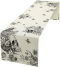 Gothic Skull Crow Flower Table Runner, Black Raven Vintage Bloom Floral Sugar Skull Black Moth Dinner Runner for Farmhouse Halloween Party Holiday Home Kitchen Dining Table Decor 13"x36" by SHElifestyle